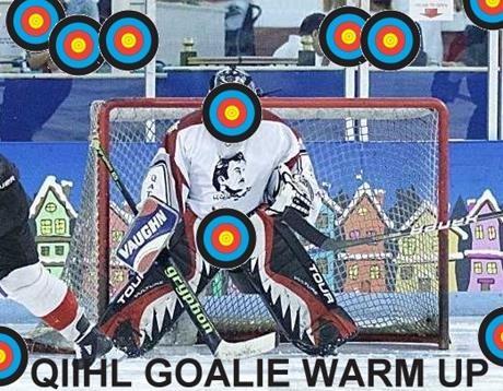 Q Beat goalie warm-up illustration with targets around the net