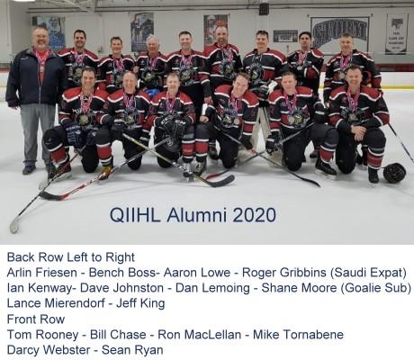 The QIIHL alumni team posing together at their 2020 Las Vegas tournament